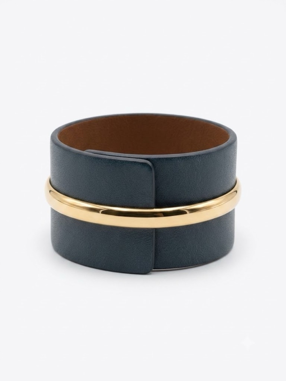 Fossil Leather Cuff Bracelet Gold toned Accent Blue Teal